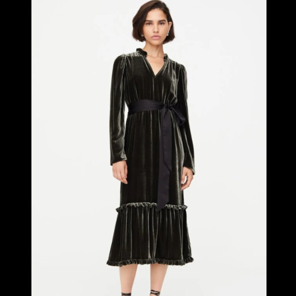 Marie Oliver Ruthie Women's Dress Army Green Velvet Size L NWT